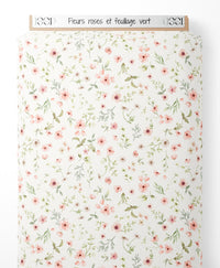Tissu - Fleurs roses et feuillage vert