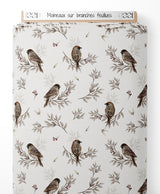 Tissu - Moineaux sur branches feuillues