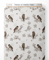Tissu - Moineaux sur branches feuillues