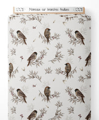 Tissu - Moineaux sur branches feuillues