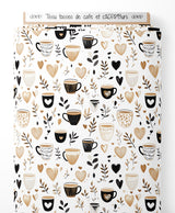 Tissu - tasses de cafe et cœurs