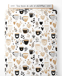 Tissu - tasses de cafe et cœurs