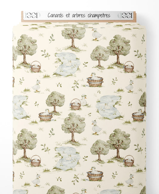 Tissu - Canards et arbres champêtres