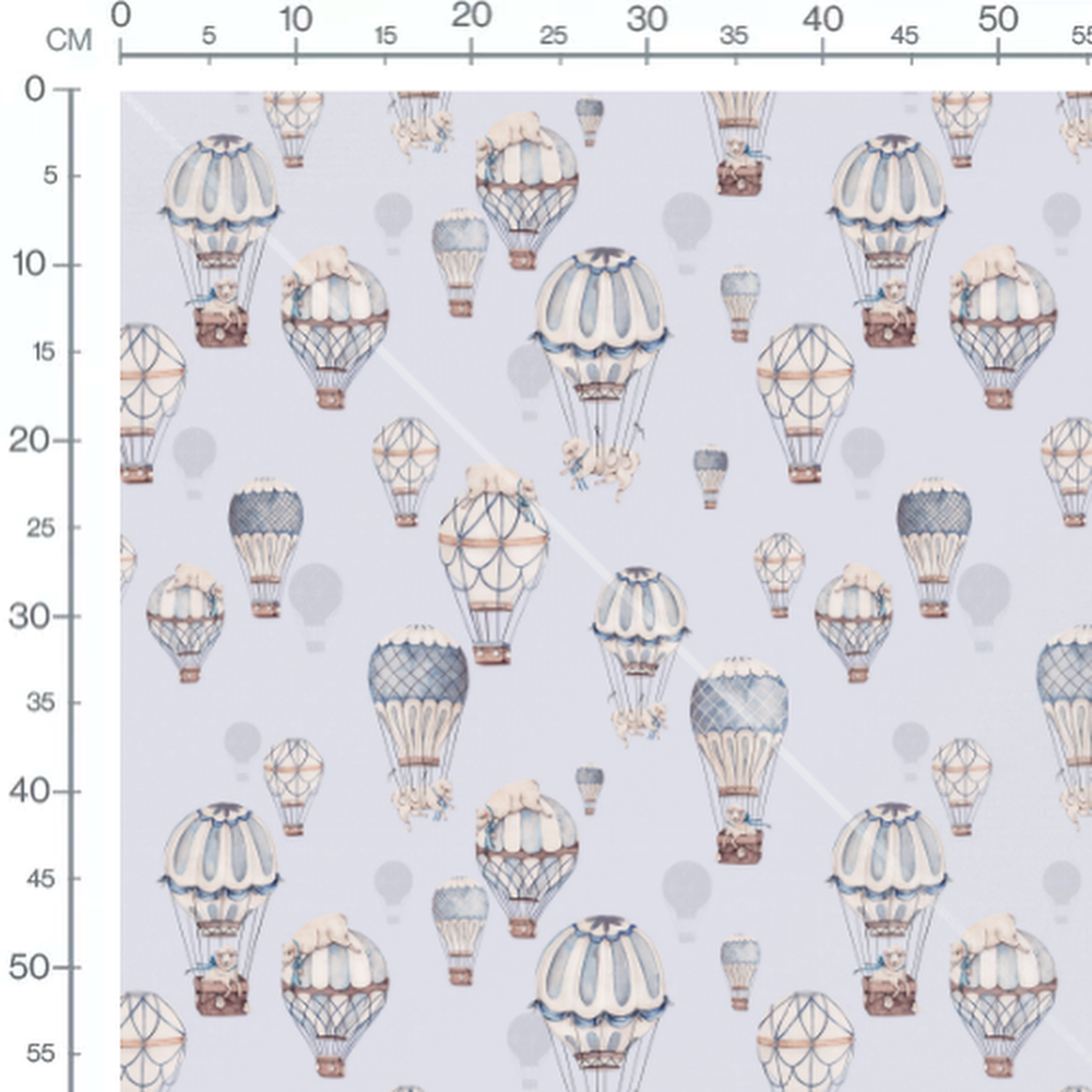 Tissu - Montgolfières sur fond bleu