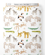 Tissu - Animaux variés sur fond blanc 2