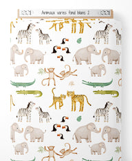 Tissu - Animaux variés sur fond blanc 2