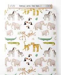 Tissu - Animaux variés sur fond blanc 2