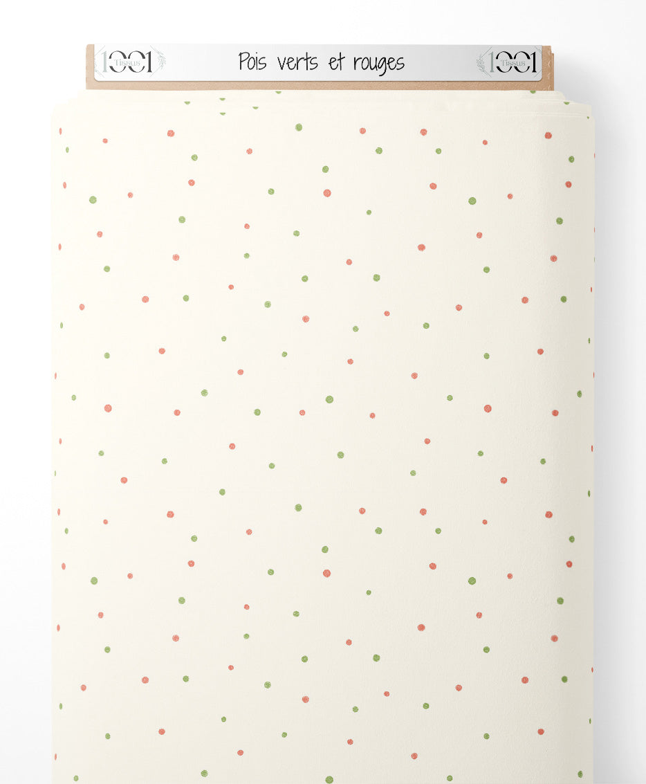 Tissu - Pois verts et rouges