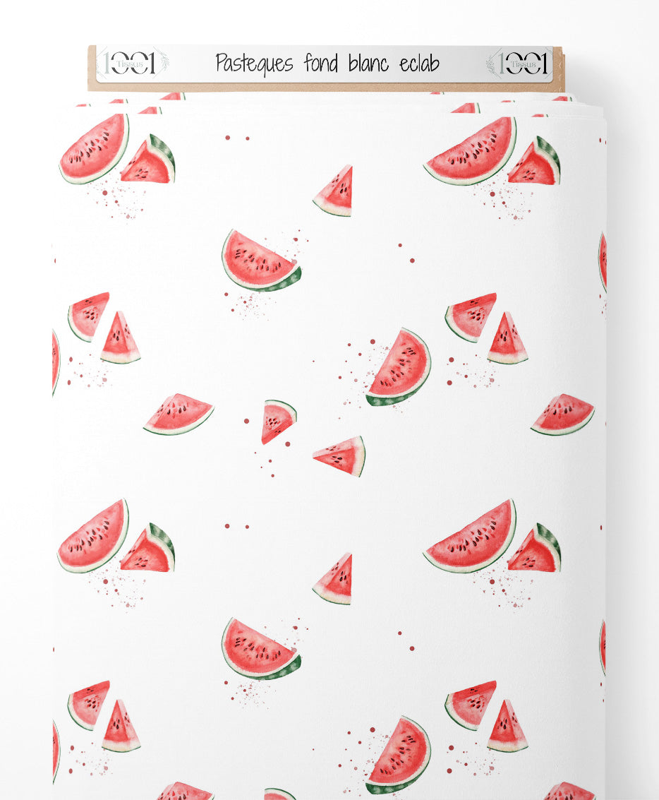Tissu - Pastèques sur fond blanc éclab.