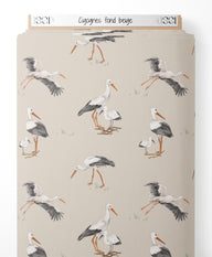 Tissu - Cigognes sur fond beige