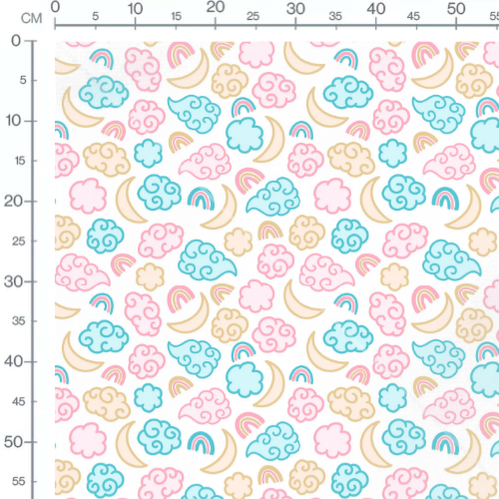 Tissu - Nuages et arcs-en-ciel pastel