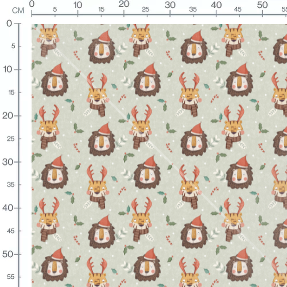 Tissu - Animaux chapeaux de Noël