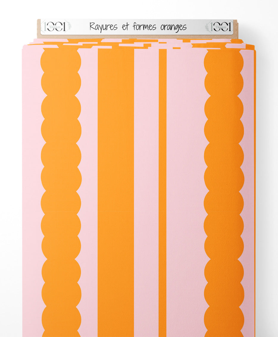 Tissu - Rayures et formes oranges