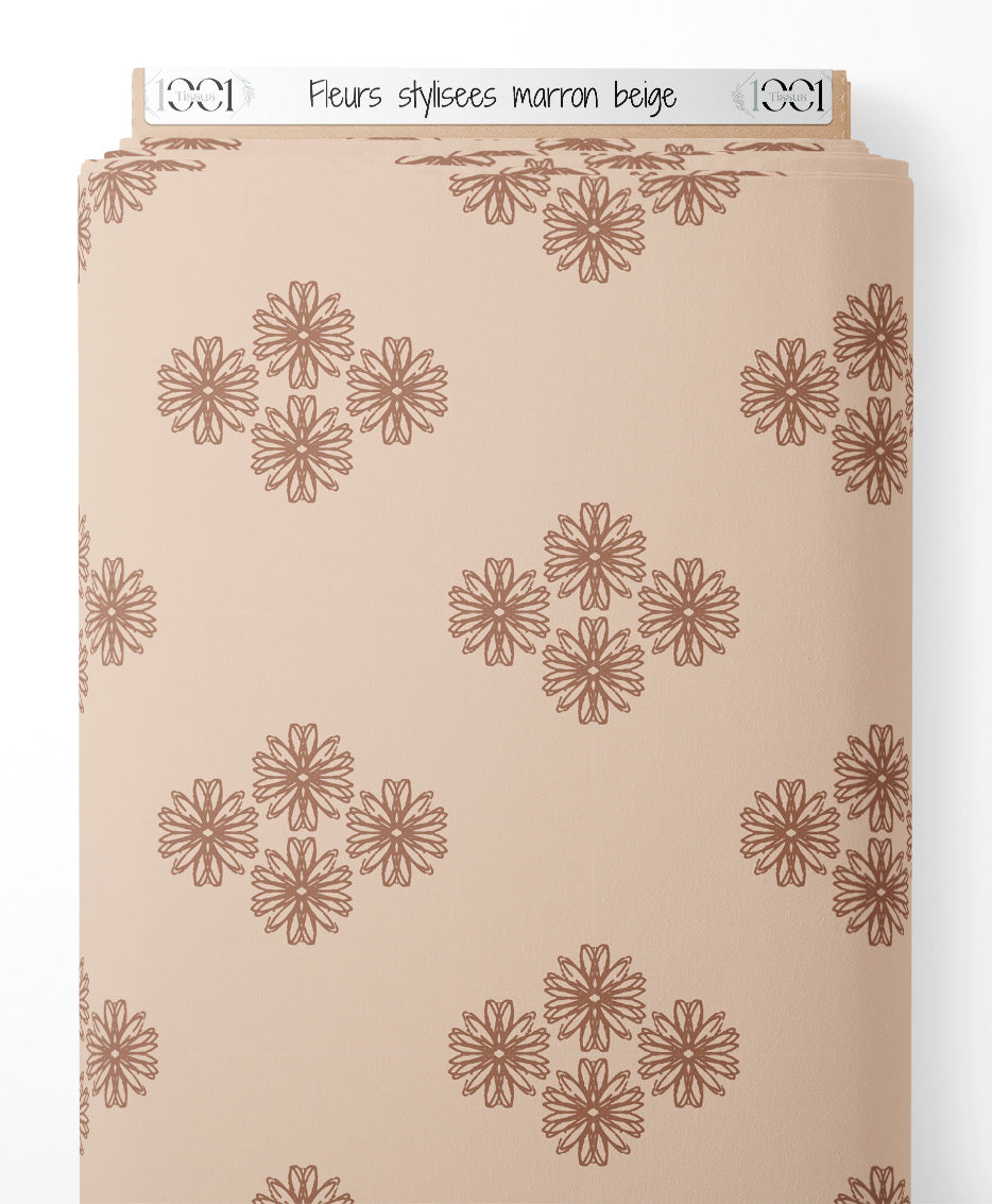 Tissu - Fleurs stylisées marron beige
