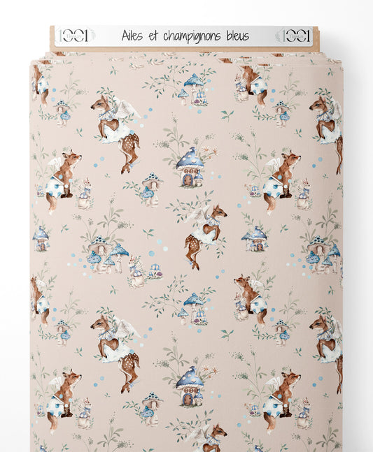 Tissu - Ailés et champignons bleus