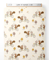 Tissu - Lapins et écureuils à vélo