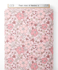 Tissu - Fleurs roses et blanches 6