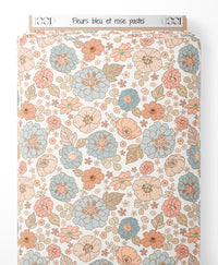 Tissu - Fleurs bleu et rose pastel