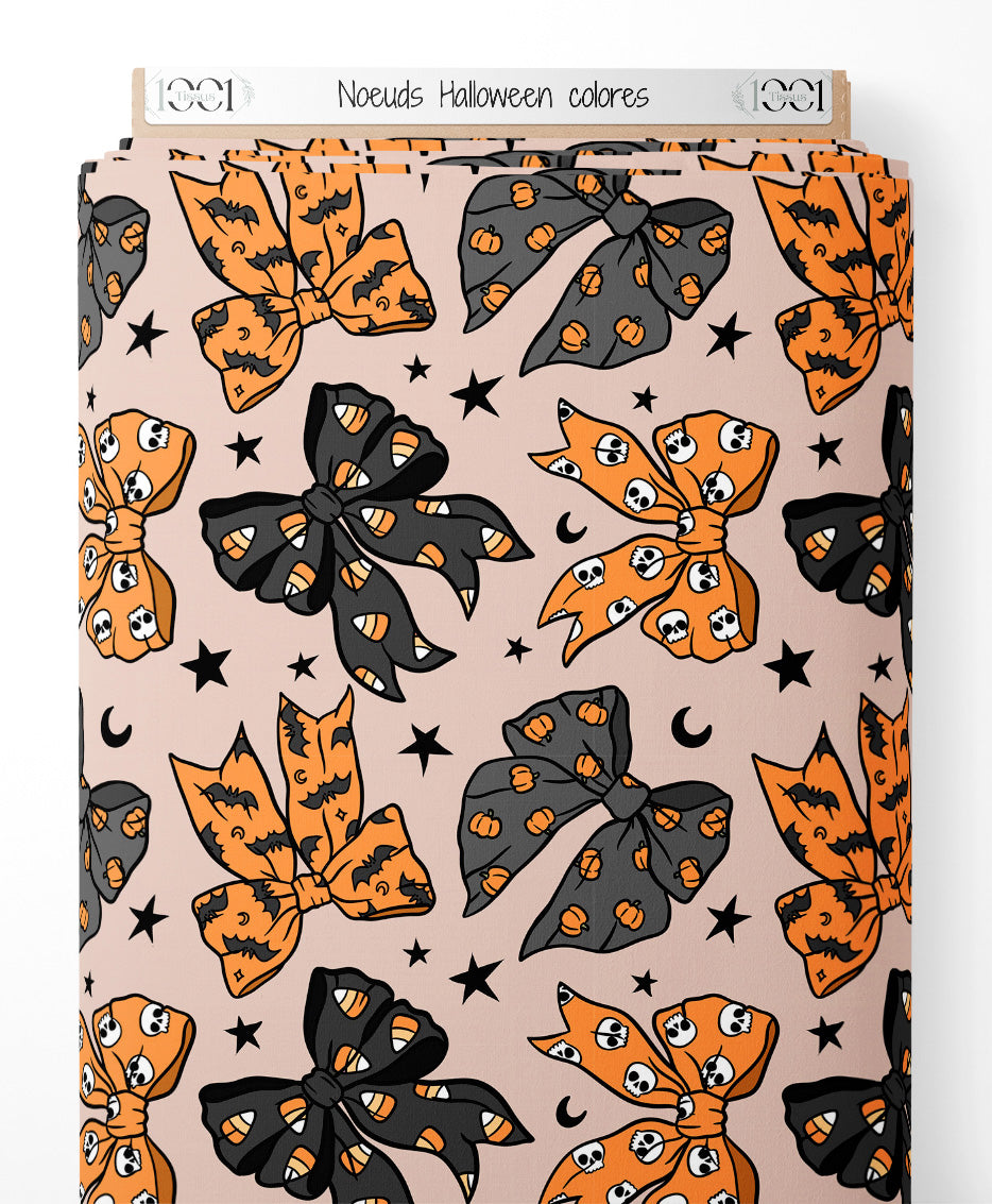 Tissu - Nœuds Halloween colorés