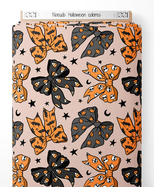 Tissu - Nœuds Halloween colorés