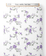 Tissu - Roses violettes sur fond blanc
