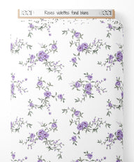 Tissu - Roses violettes sur fond blanc