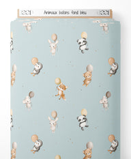 Tissu - Animaux ballons fond bleu