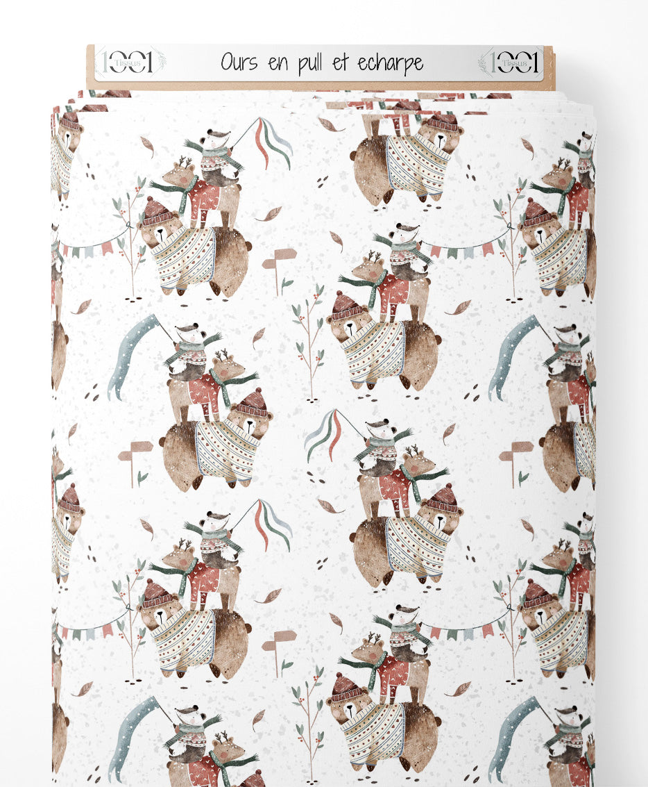 Tissu - Ours en pull et écharpe