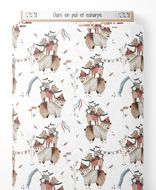 Tissu - Ours en pull et écharpe