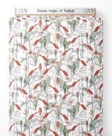 Tissu - Oiseaux rouges et feuillage