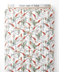 Tissu - Oiseaux rouges et feuillage