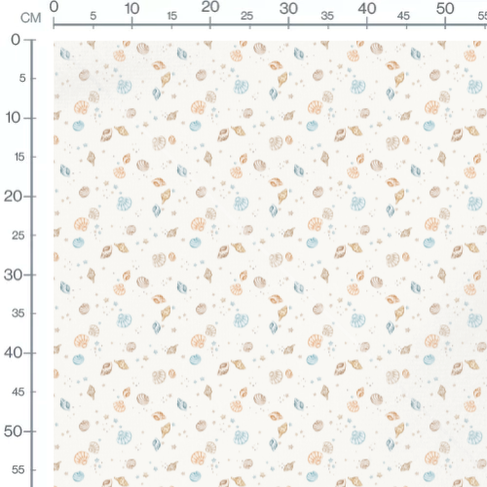 Tissu - Coquillages variés sur blanc
