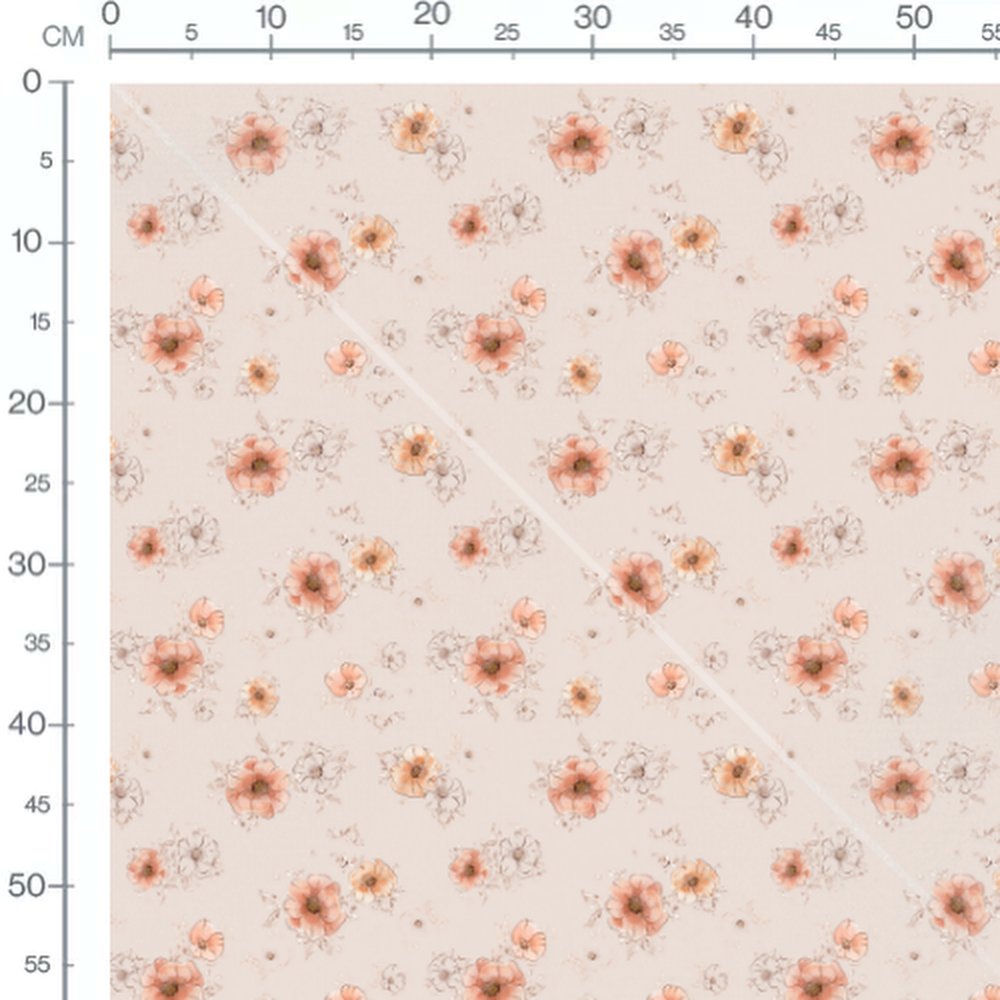 Tissu - Fleurs roses et oranges délicates