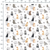 Tissu - Chats et empreintes grises