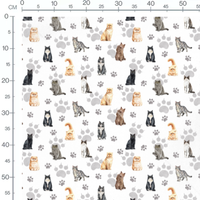 Tissu - Chats et empreintes grises