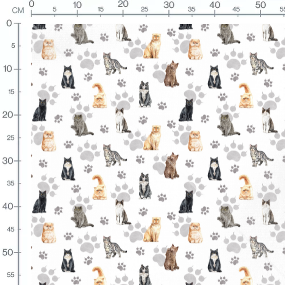 Tissu - Chats et empreintes grises