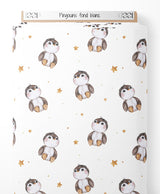 Tissu - Pingouins sur fond blanc