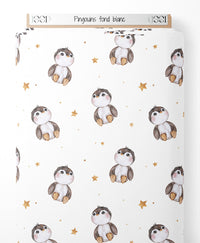 Tissu - Pingouins sur fond blanc