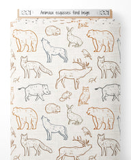 Tissu - Animaux esquissés sur fond beige