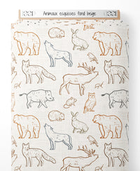 Tissu - Animaux esquissés sur fond beige