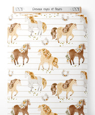 Tissu - Chevaux rayés et fleuris