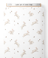 Tissu - Lapins gris et cœurs beige