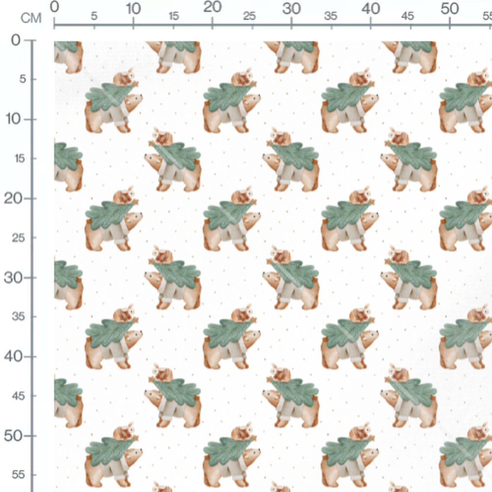 Tissu - Ours et lapin sur blanc doré