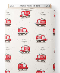 Tissu - Pompiers rouges sur beige