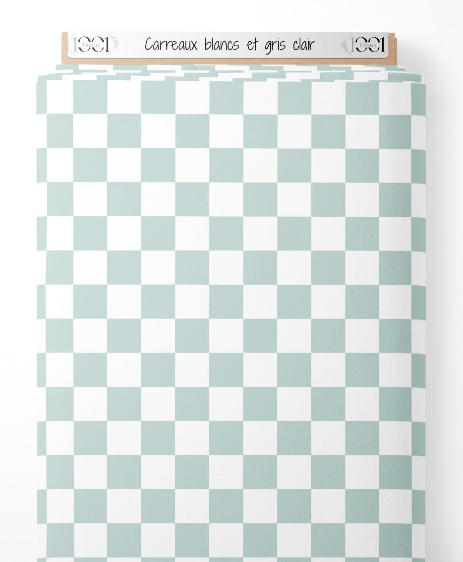 Tissu - Carreaux blancs et gris clair