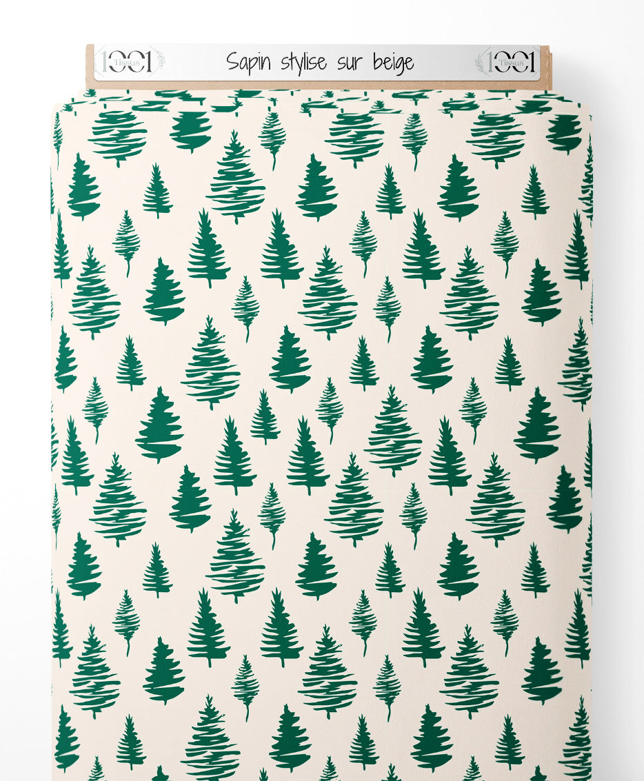 Tissu - Sapin stylisé sur beige