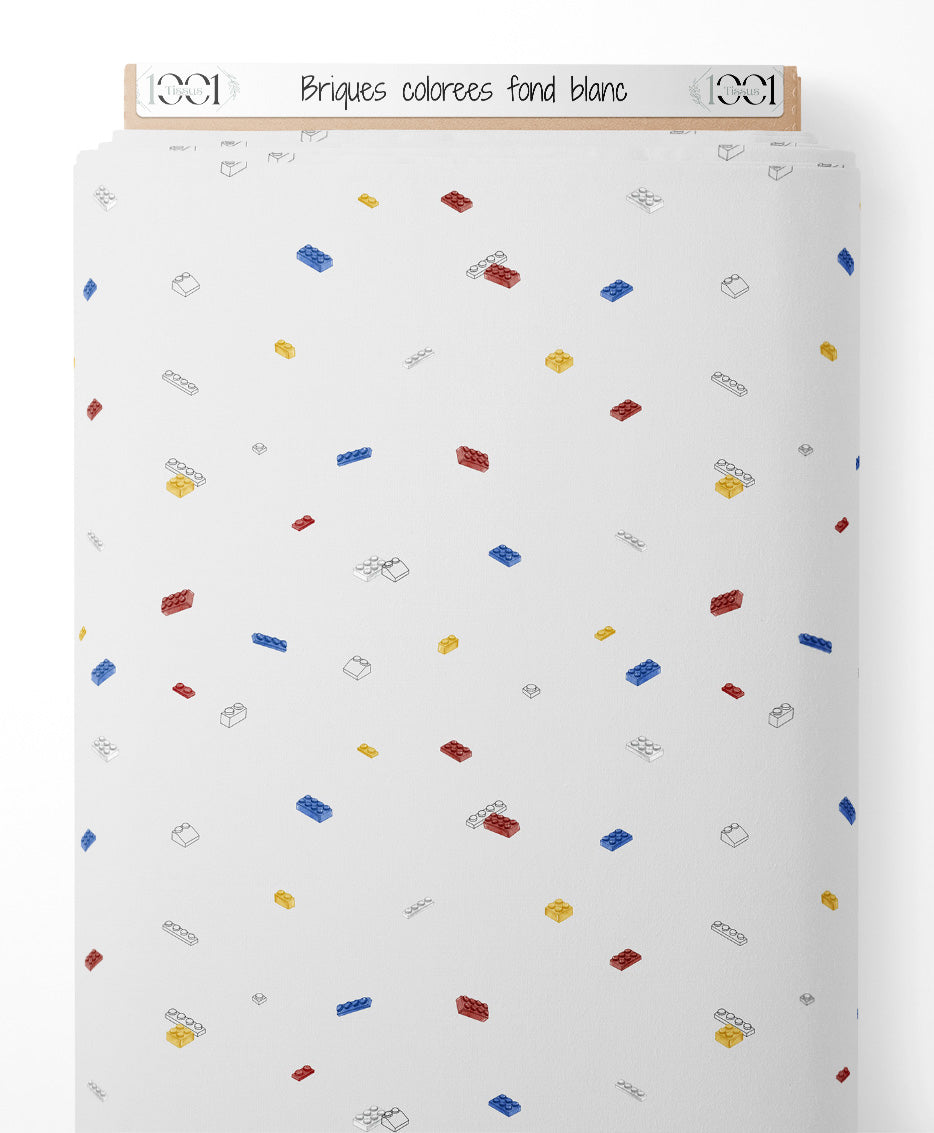 Tissu - Briques colorées sur fond blanc