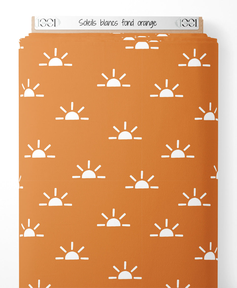 Tissu - Soleils blancs sur fond orange