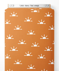 Tissu - Soleils blancs sur fond orange