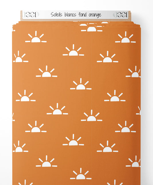 Tissu - Soleils blancs sur fond orange